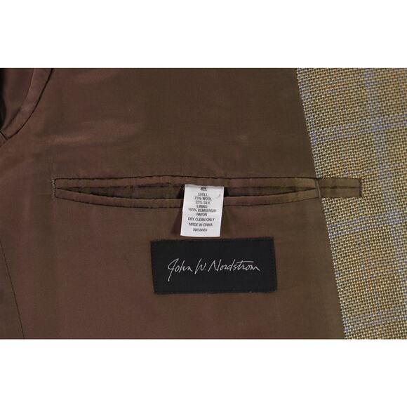 John W Nordstrom Loro Piana Brown Blue Windowpane Wool Silk Sportcoat Blazer 42L - Picture 9 of 9